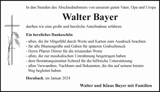 Traueranzeige von Walter Bayer von Rothenburg