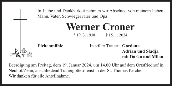 Traueranzeige von Werner Croner von Neustadt/ Scheinfeld/ Uffenheim