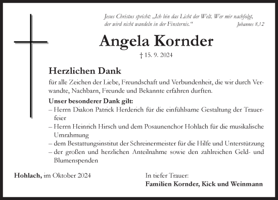 Traueranzeige von Angela Kornder von Neustadt/ Scheinfeld/ Uffenheim