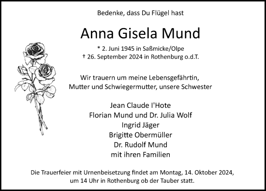 Traueranzeige von Anna Gisela Mund von Rothenburg