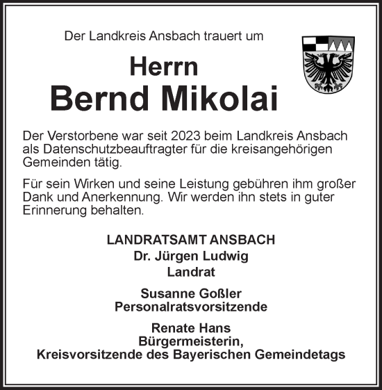 Traueranzeige von Bernd Mikolai von GE