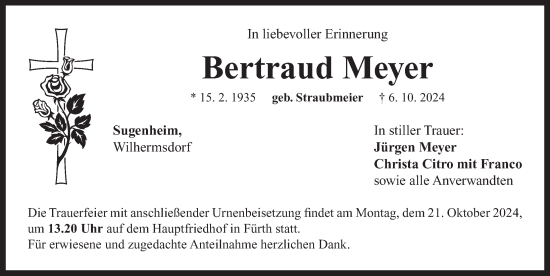 Traueranzeige von Bertraud Meyer von Neustadt/ Scheinfeld/ Uffenheim