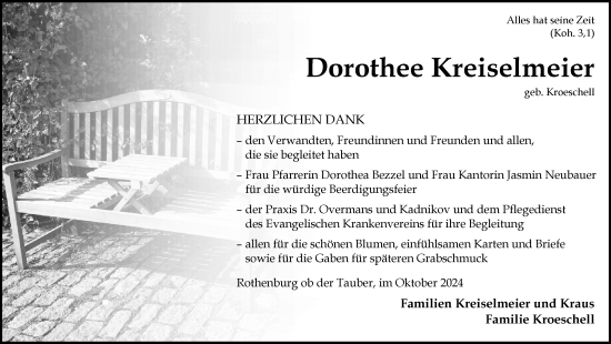 Traueranzeige von Dorothee Kreiselmeier von Rothenburg