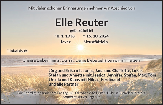 Traueranzeige von Elle Reuter von Dinkelsbühl/ Feuchtwangen