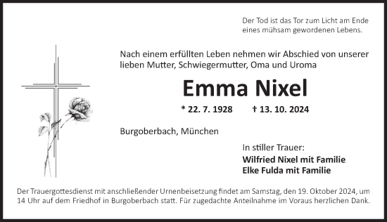 Traueranzeige von Emma Nixel von Ansbach