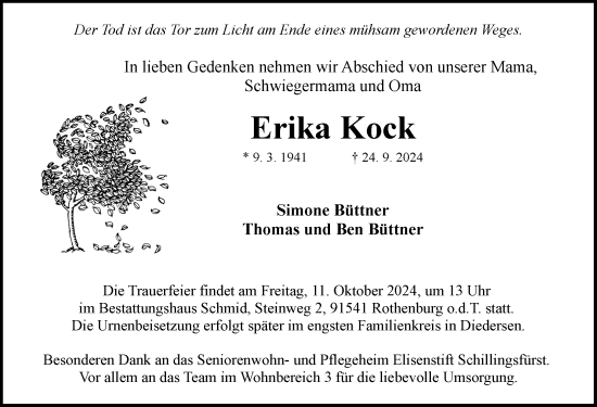 Traueranzeige von Erika Kock von Rothenburg