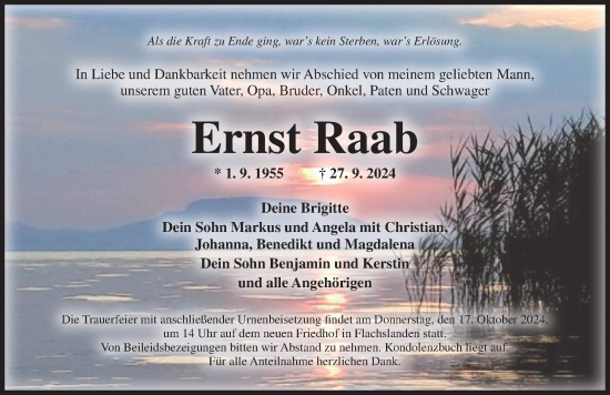 Traueranzeige von Ernst Raab von Ansbach