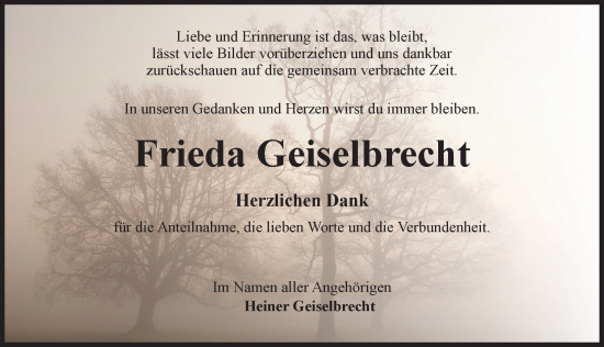 Traueranzeige von Frieda Geiselbrecht von Dinkelsbühl/ Feuchtwangen