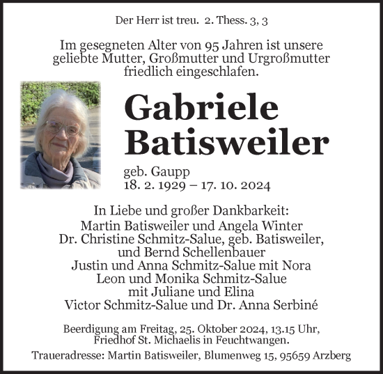 Traueranzeige von Gabriele Batisweiler von Dinkelsbühl/ Feuchtwangen