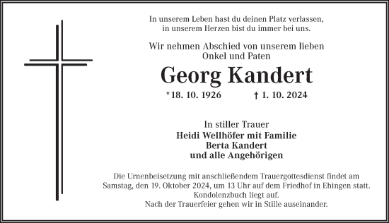 Traueranzeige von Georg Kandert