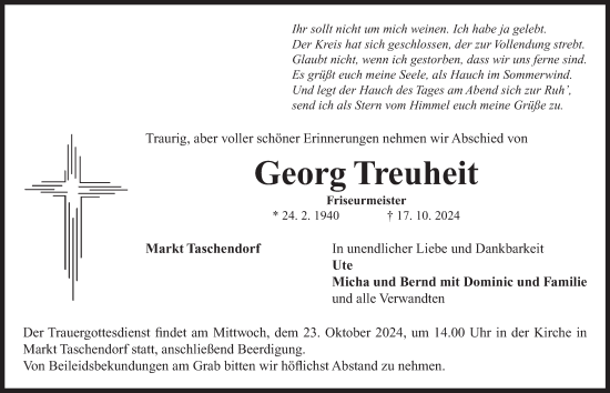 Traueranzeige von Georg Treuheit von Neustadt/ Scheinfeld/ Uffenheim