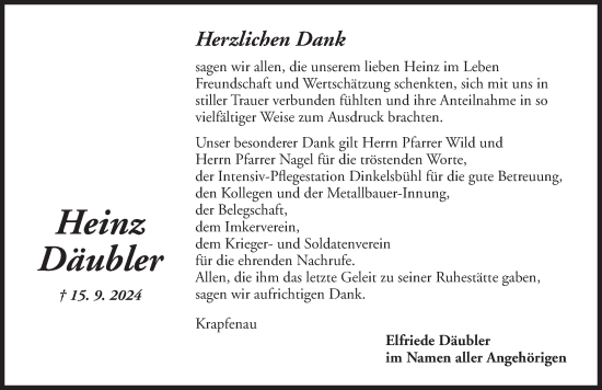 Traueranzeige von Heinz Däubler von Dinkelsbühl/ Feuchtwangen