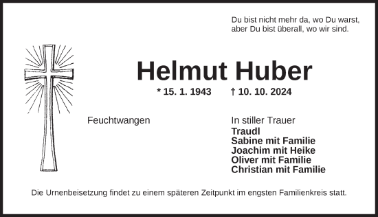 Traueranzeige von Helmut Huber von Dinkelsbühl/ Feuchtwangen