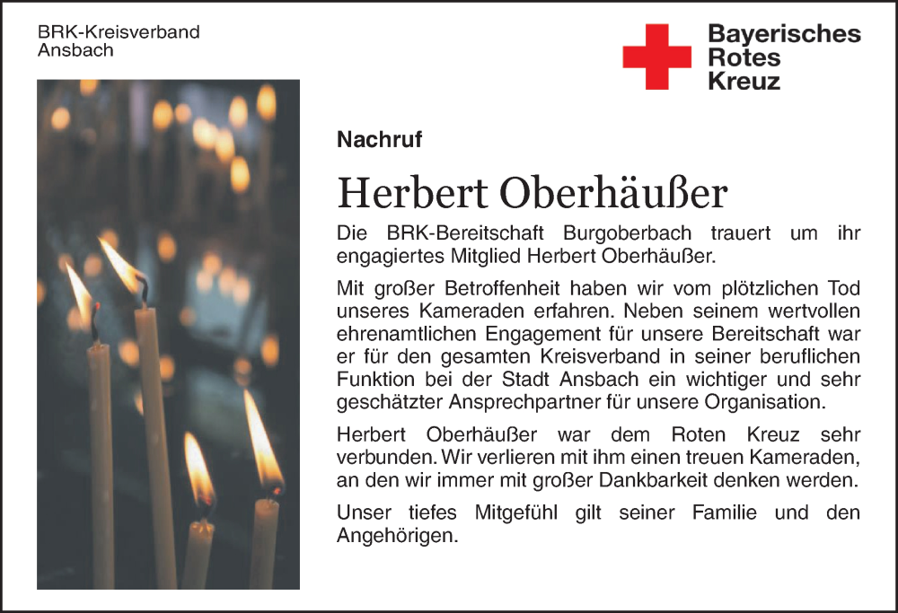  Traueranzeige für Herbert Oberhäußer vom 25.10.2024 aus Ansbach