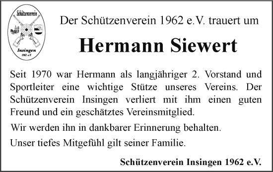 Traueranzeige von Hermann Siewert von Rothenburg