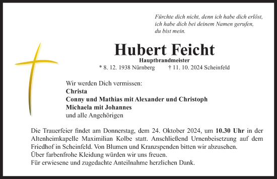 Traueranzeige von Hubert Feicht von Neustadt/ Scheinfeld/ Uffenheim