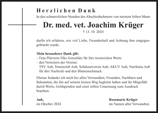 Traueranzeige von Joachim Krüger von Neustadt/ Scheinfeld/ Uffenheim