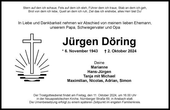 Traueranzeige von Jürgen Döring von Ansbach