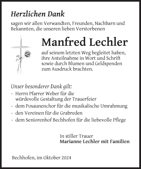 Traueranzeige von Manfred Lechler von Dinkelsbühl/ Feuchtwangen