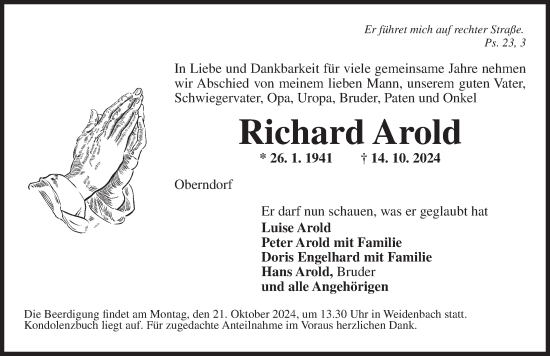 Traueranzeige von Richard Arold von Ansbach