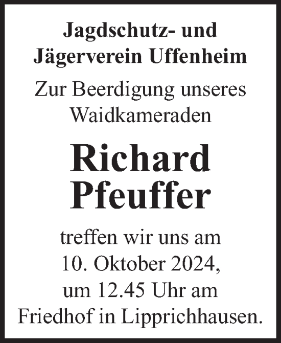 Traueranzeige von Richard Pfeuffer von Neustadt/ Scheinfeld/ Uffenheim