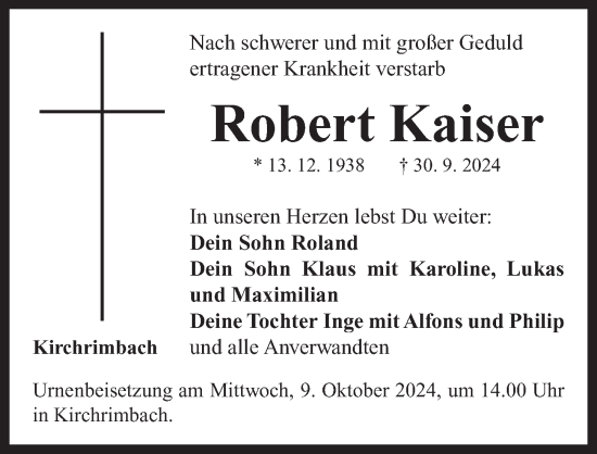 Traueranzeige von Robert Kaiser von Neustadt/ Scheinfeld/ Uffenheim