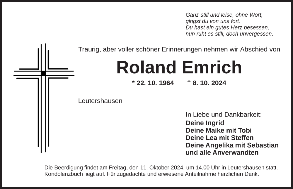  Traueranzeige für Roland Emrich vom 10.10.2024 aus Ansbach