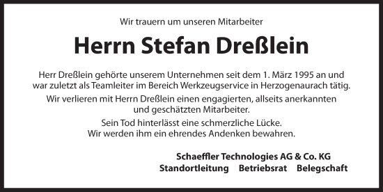 Traueranzeige von Stefan Dreßlein von Neustadt/ Scheinfeld/ Uffenheim