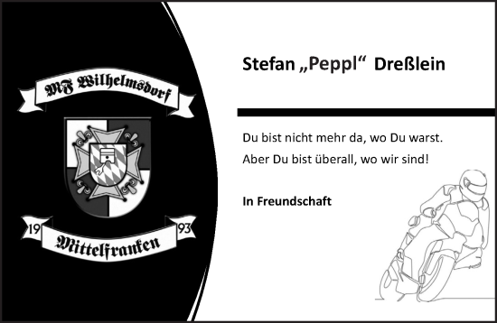 Traueranzeige von Stefan Dreßlein von Neustadt/ Scheinfeld/ Uffenheim