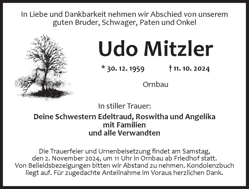  Traueranzeige für Udo Mitzler vom 30.10.2024 aus Ansbach