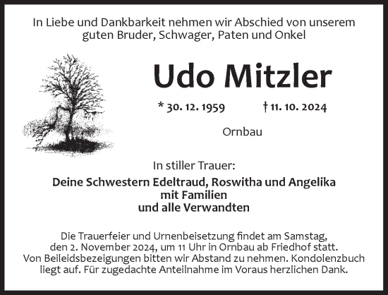 Traueranzeige von Udo Mitzler von Ansbach