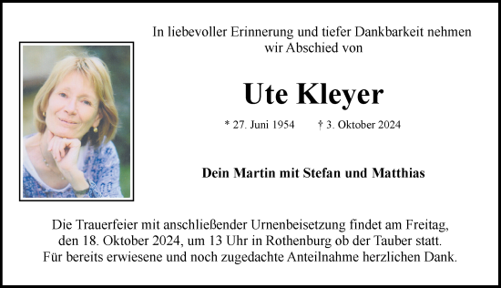 Traueranzeige von Ute Kleyer von Rothenburg