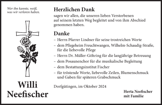 Traueranzeige von Willi Neefischer von Dinkelsbühl/ Feuchtwangen