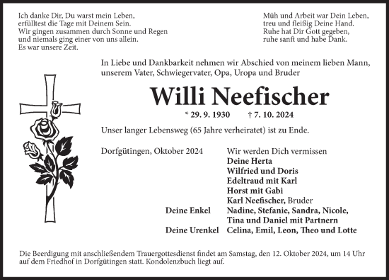 Traueranzeige von Willi Neefischer von Dinkelsbühl/ Feuchtwangen