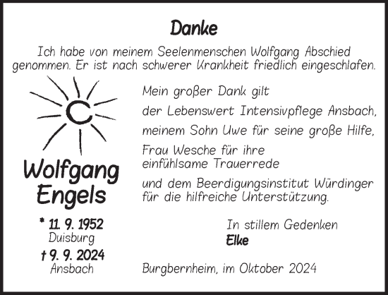 Traueranzeige von Wolfgang Engels von Ansbach