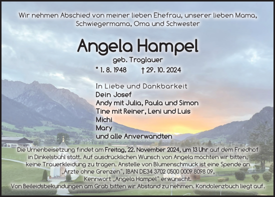 Traueranzeige von Angela Hampel von Dinkelsbühl/ Feuchtwangen