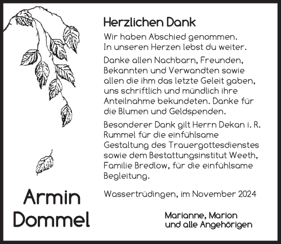 Traueranzeige von Armin Dommel von Dinkelsbühl/ Feuchtwangen