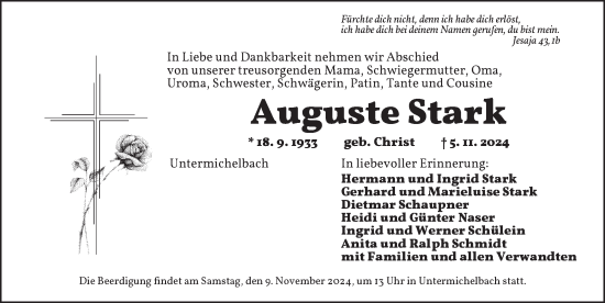 Traueranzeige von Auguste Stark von Dinkelsbühl/ Feuchtwangen