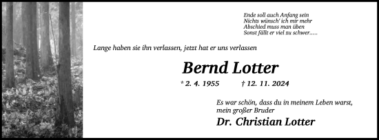 Traueranzeige von Bernd Lotter von Neustadt/ Scheinfeld/ Uffenheim