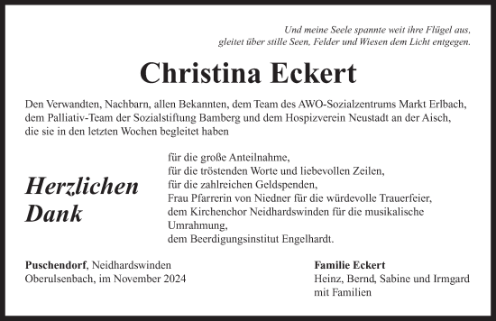 Traueranzeige von Christina Eckert von Neustadt/ Scheinfeld/ Uffenheim