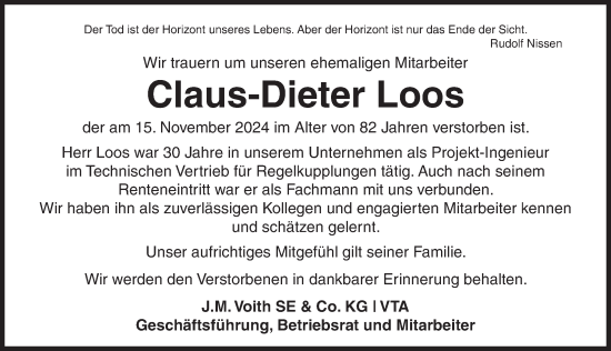 Traueranzeige von Claus-Dieter Loos von Dinkelsbühl/ Feuchtwangen