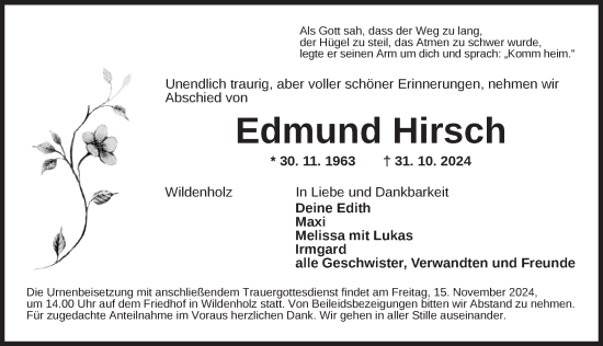 Traueranzeige von Edmund Hirsch von Dinkelsbühl/ Feuchtwangen