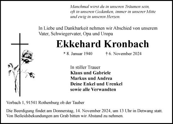 Traueranzeige von Ekkehard Kronbach von Rothenburg