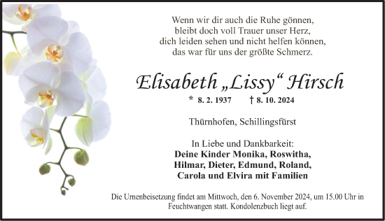 Traueranzeige von Elisabeth Hirsch von Dinkelsbühl/ Feuchtwangen