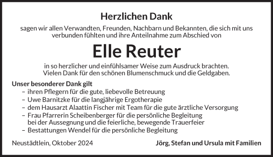 Traueranzeige von Elle Reuter von Dinkelsbühl/ Feuchtwangen