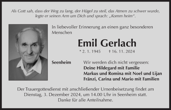 Traueranzeige von Emil Gerlach von Neustadt/ Scheinfeld/ Uffenheim