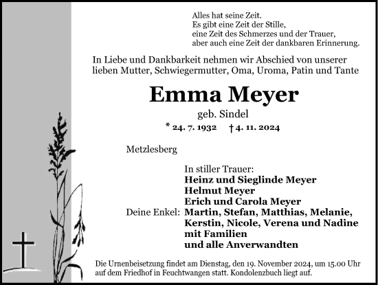 Traueranzeige von Emma Meyer von Dinkelsbühl/ Feuchtwangen