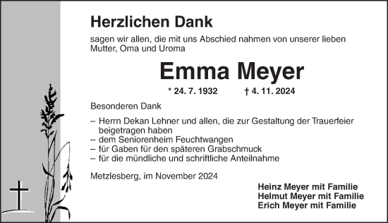 Traueranzeige von Emma Meyer von Dinkelsbühl/ Feuchtwangen