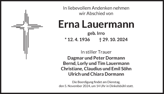 Traueranzeige von Erna Lauermann von Dinkelsbühl/ Feuchtwangen