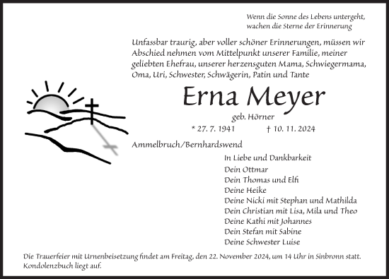 Traueranzeige von Erna Meyer von Dinkelsbühl/ Feuchtwangen